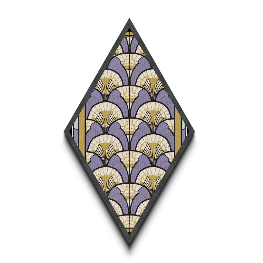 Lavender Deco Layers Diamond Shaped Canvas Textured Print, Art Nouveau Fan Motif, Pastel Pattern Geometric Wall Accent