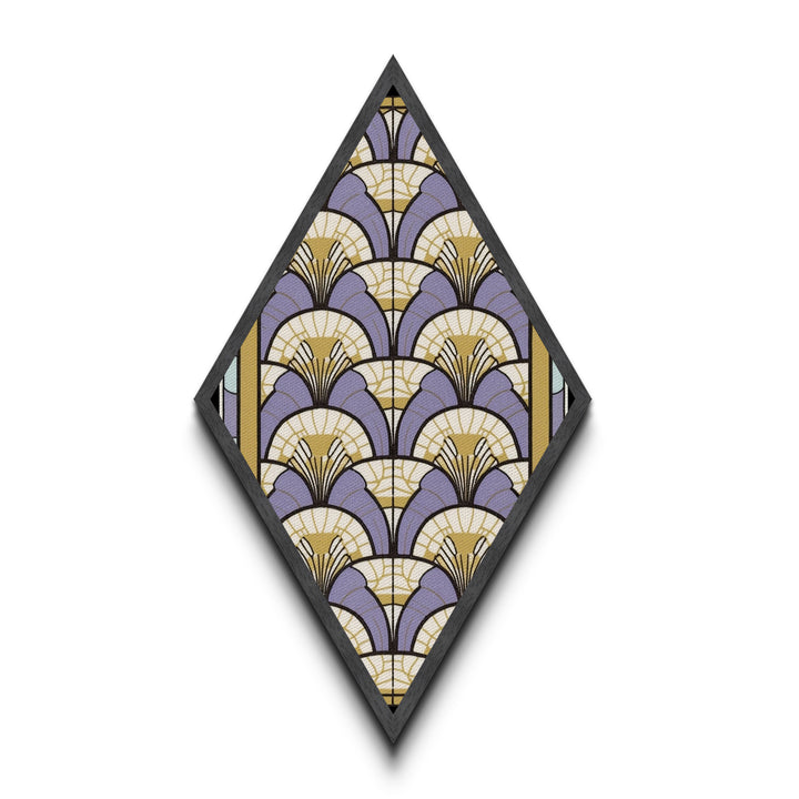 Lavender Deco Layers Diamond Shaped Canvas Textured Print, Art Nouveau Fan Motif, Pastel Pattern Geometric Wall Accent