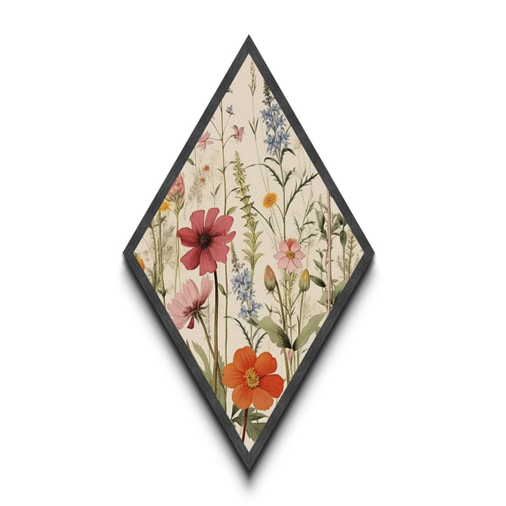 Orange and Blue Wildflowers Diamond Shaped Canvas Embossed Print, Garden Botanical Print, Rustic Floral Nature Artwork