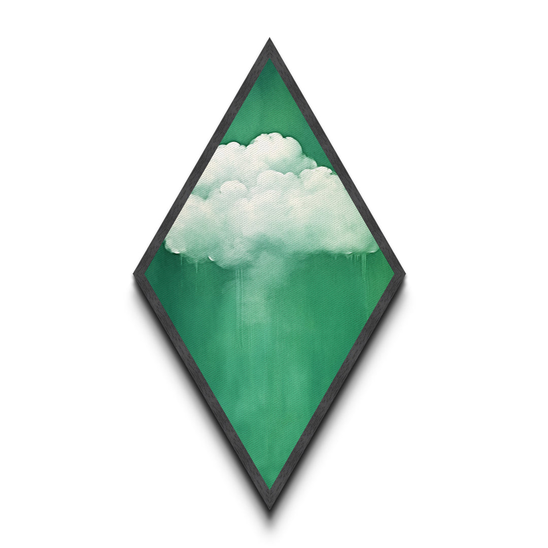 Misty Cloud Burst Diamond Shaped Soft Green Modern Canvas Textured Print Dreamscape Wall Art Serene Minimal Cloudy Sky Piece
