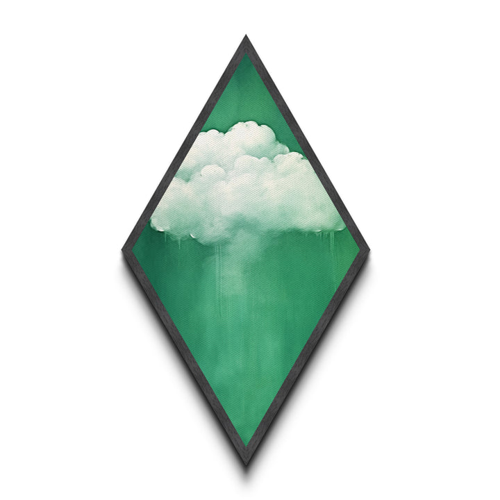 Misty Cloud Burst Diamond Shaped Soft Green Modern Canvas Textured Print Dreamscape Wall Art Serene Minimal Cloudy Sky Piece