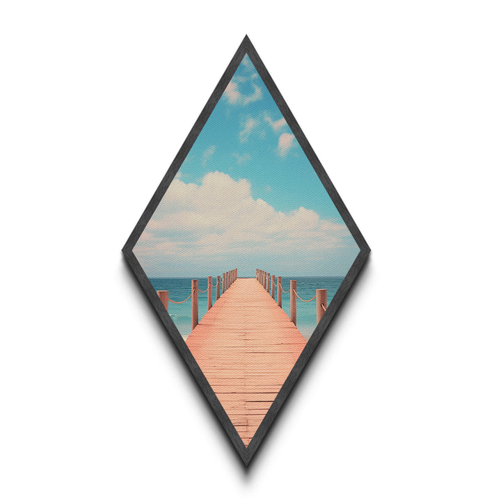 Serene Ocean Pier – Canvas Embossed Print Tranquil Coastal Diamond Art, Minimalist Seascape, Beach Walk Decor, Nautical Sky Wall Art
