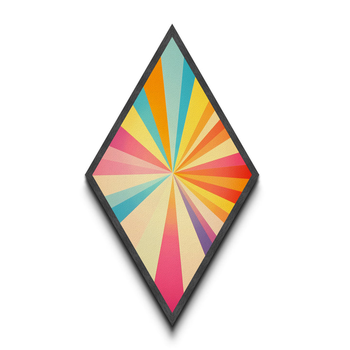 Prism Spectrum Starburst – Diamond Shaped Canvas Textured Print, retro geometric pattern artwork, modern bright pop wall home decoration