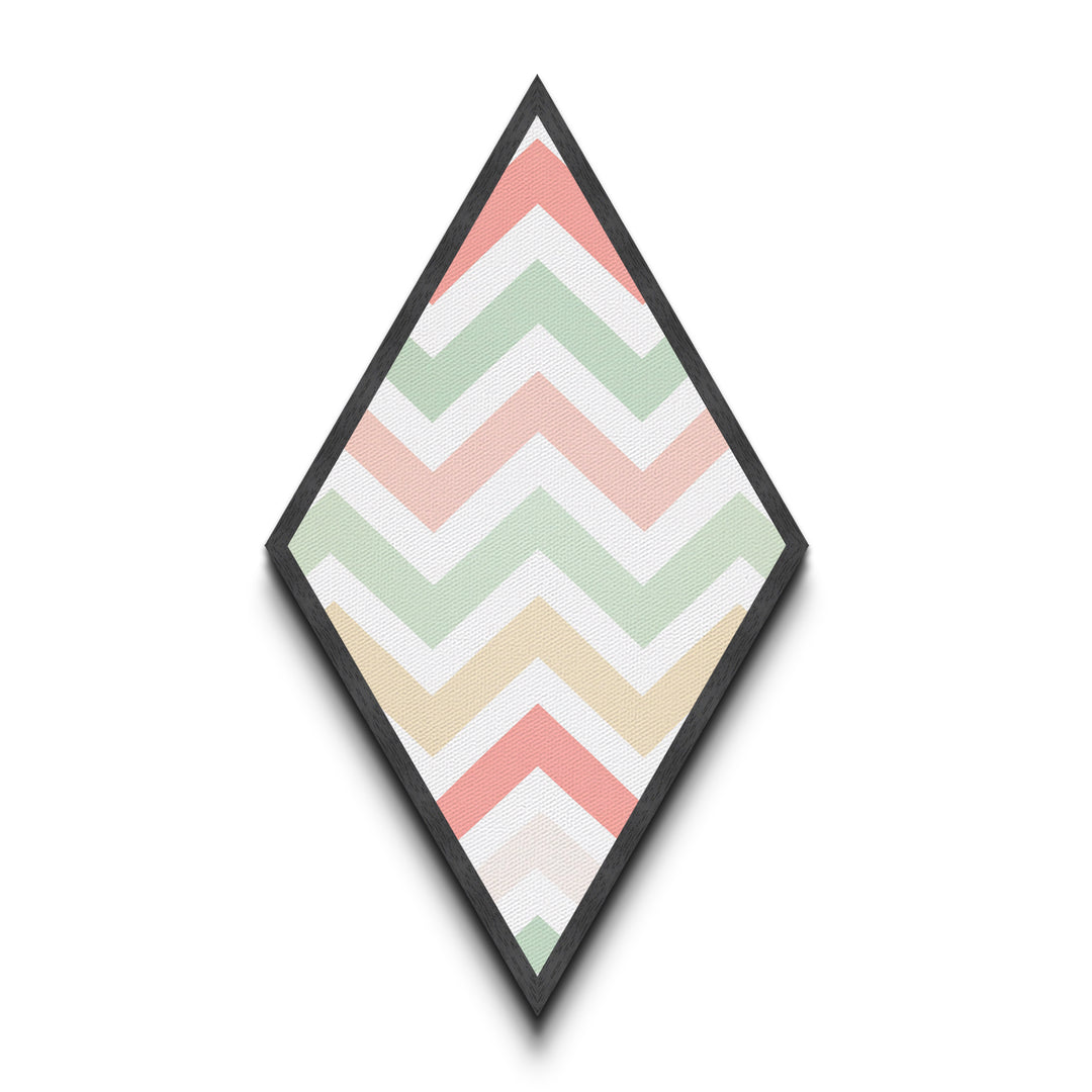 Chevron Candy Pop Diamond Shaped Canvas Embossed Print with light pastel rainbow zigzag stripes modern baby room art soft neutral wall pattern