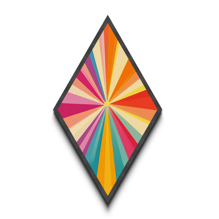 Sunshine Rays — Diamond Shaped Canvas Art Print modern sunbeam explosion piece ideal kids room decor vibrant wall accent rainbow palette