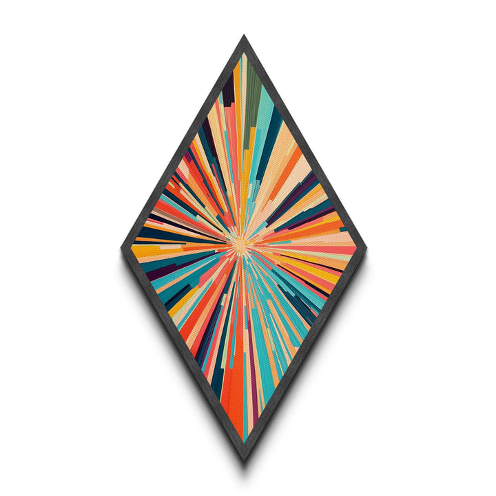 Radiant Spectrum Burst Diamond Shaped Canvas Textured Print, Mid-Century Modern Wall Decor, Abstract Geometric Art Explosion