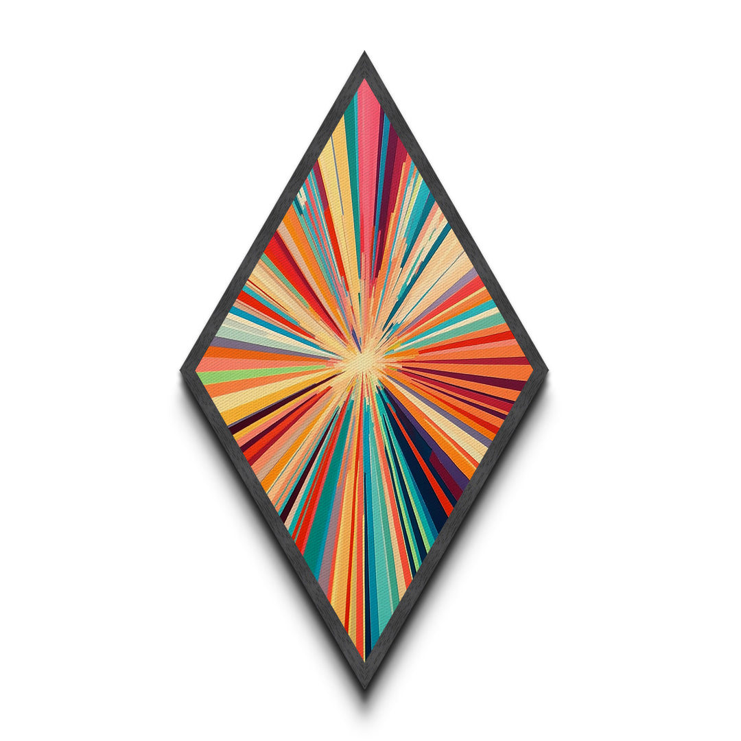 Vibrant Starburst Fusion Diamond Shaped Canvas Textured Print, Colorful Abstract Wall Art, Modern Energy Pop Home Accent