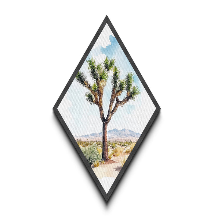 Joshua Tree Vista Diamond Shaped Canvas Textured Print, Desert Botanical Watercolor Art, Nature Landscape Wall Accent