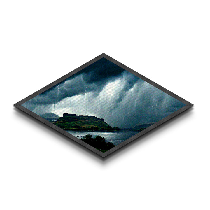 Stormy Highlands Skies Diamond Shaped Canvas Textured Print, dramatic clouds over mountains wall decor, moody nature landscape art