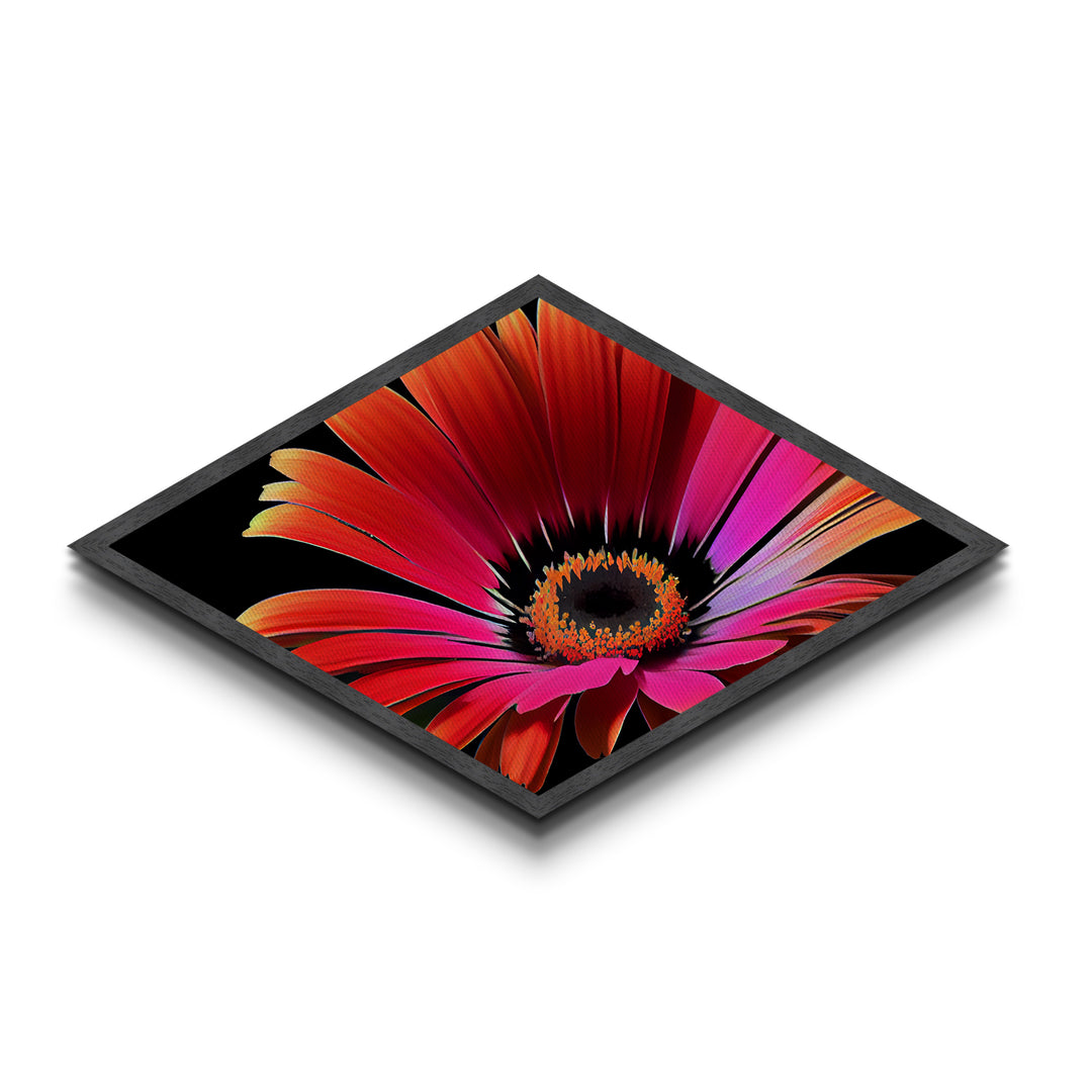 Vibrant Sunset Petals Diamond Shaped Canvas Textured Print, Red Orange Flower Wall Art, Modern Botanical Gift, Floral Bedroom Decor