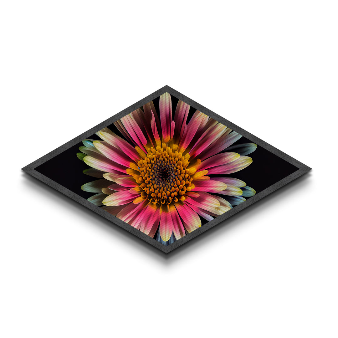 Pink Radiance Bloom Diamond Shaped Canvas Embossed Print, Colorful Flower Wall Art, Botanical Gift, Bright Floral Home Accent