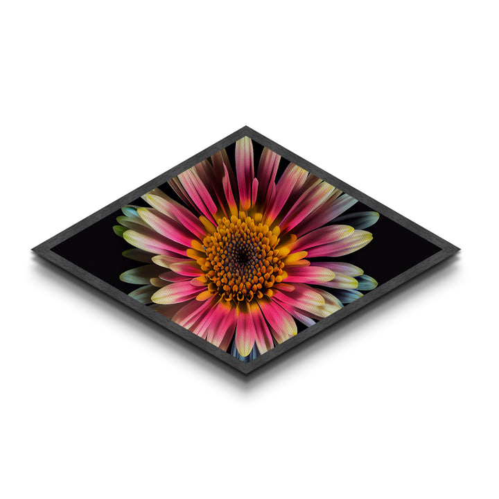 Pink Radiance Bloom Diamond Shaped Canvas Embossed Print, Colorful Flower Wall Art, Botanical Gift, Bright Floral Home Accent
