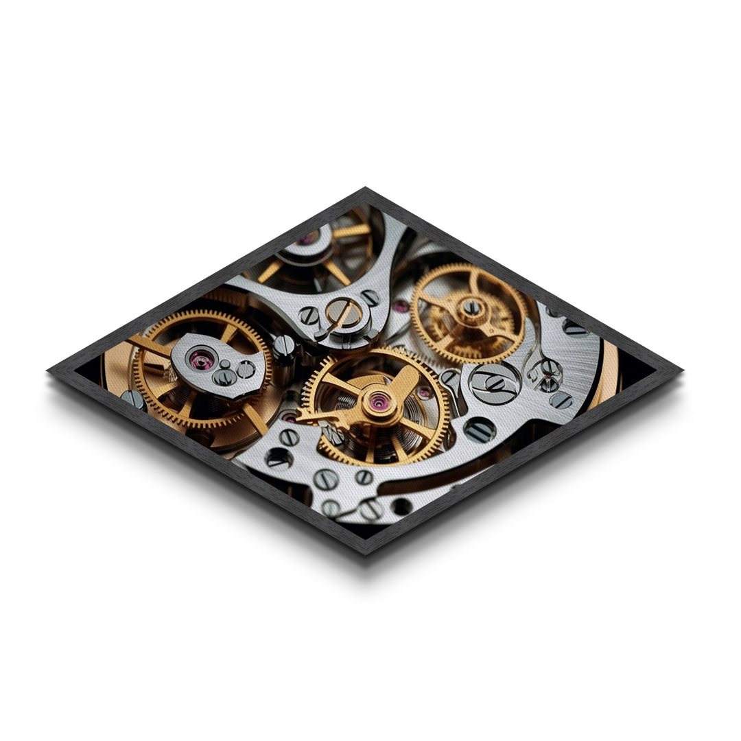 Mechanical Timecraft Detail Diamond Shaped Canvas Textured Print, Watch Movement Art, Industrial Engineering Gift, Steampunk Decor