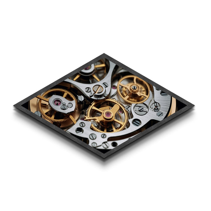 Mechanical Timecraft Detail Diamond Shaped Canvas Textured Print, Watch Movement Art, Industrial Engineering Gift, Steampunk Decor