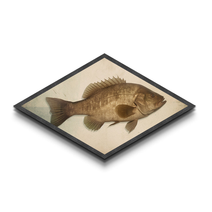 Realistic Bass Profile – Diamond Shaped Canvas Embossed Print, Angler Cabin Decor, Fishing Enthusiast Gift, Masculine Wall Art