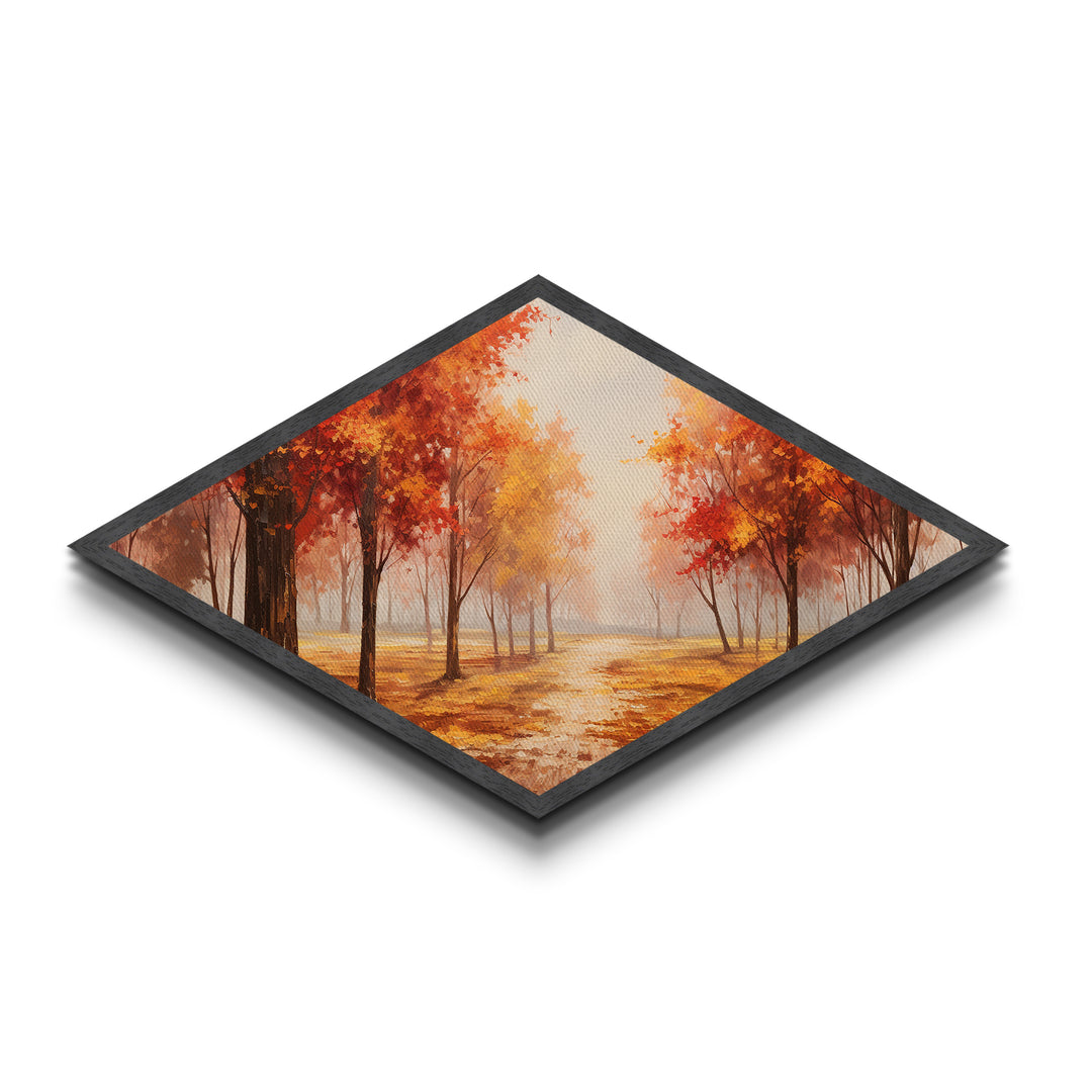 Fall Centerpiece Wall Art, Orange Leaves, Diamond Shaped Canvas Art Print, Canvas Texture Art, The Changing Of The Seasons