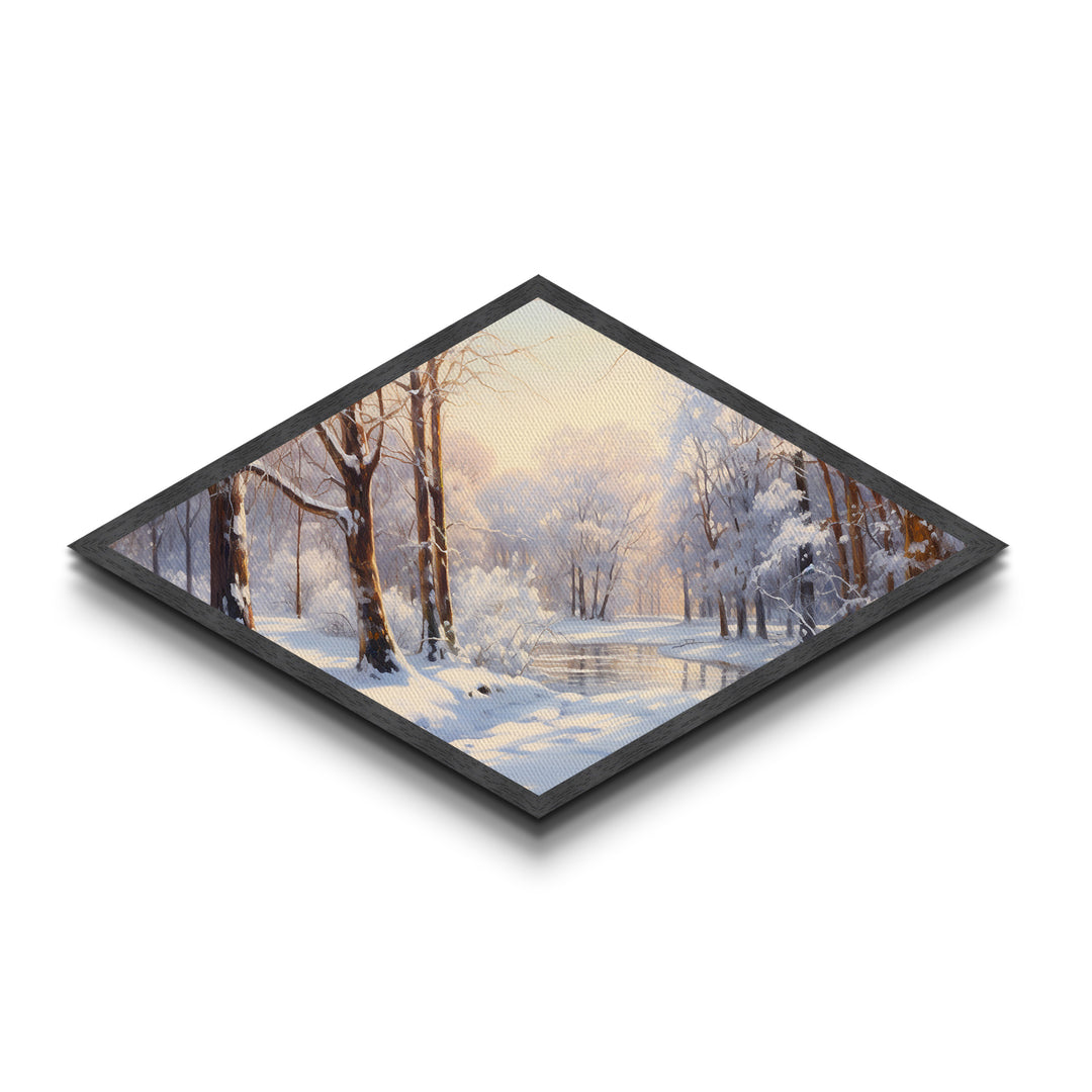 Winter in The Woods, Framed Canvas Print Wall Art, Winter Centerpiece, Snowy Landscape Painting Home Decor, Above Sofa Art