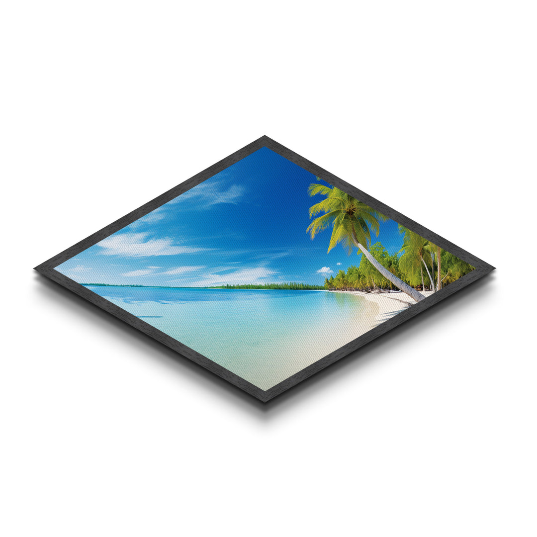 Tropical Blue Escape Diamond Shaped Beach Canvas Art Print palm tree ocean paradise wall decor coastal summer sea lover gift idea