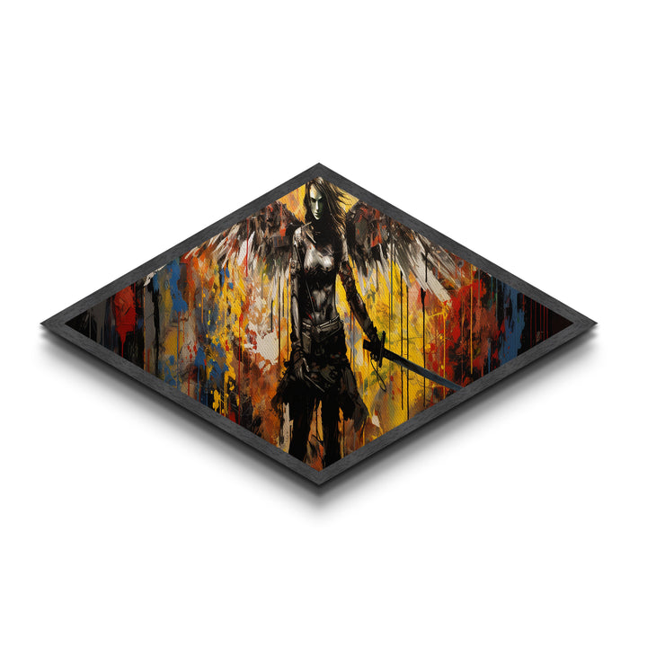 Apocalypse Blade Angel Diamond Shaped Warrior Canvas Art Print urban graffiti style fantasy sword wings chaos dramatic wall decor