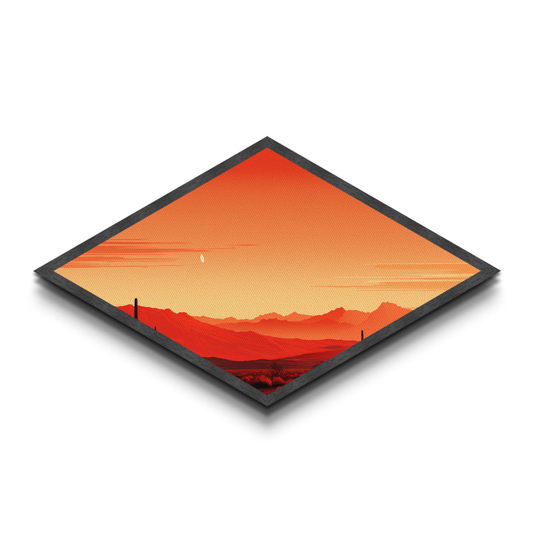 Desert Horizon Glow Diamond Shaped minimalist desert sunset Canvas Embossed Print warm orange tones boho bedroom or office accent