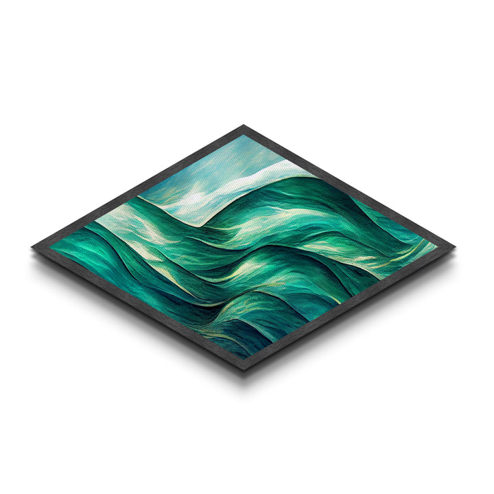 Ocean Flow Rhythm Diamond Shaped Canvas Art Print, Abstract Sea Waves Wall Decor, Modern Coastal Blue Green Nautical Room Accent