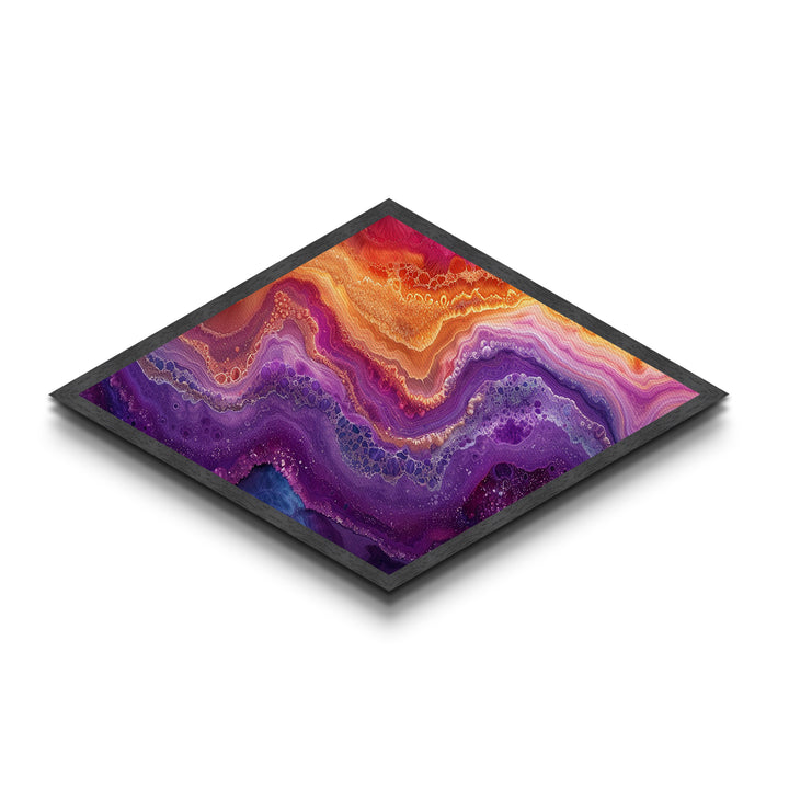 Violet Fire Quartz Diamond Shaped Canvas Textured Print Geode Inspired Abstract Art Colorful Boho Chic Living Room Accent
