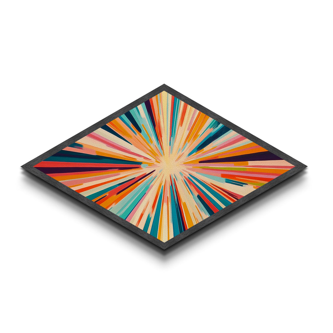 Color Burst Fusion Diamond Shaped Canvas Embossed Print energetic rainbow abstract painting wall art studio accent or creative gift idea