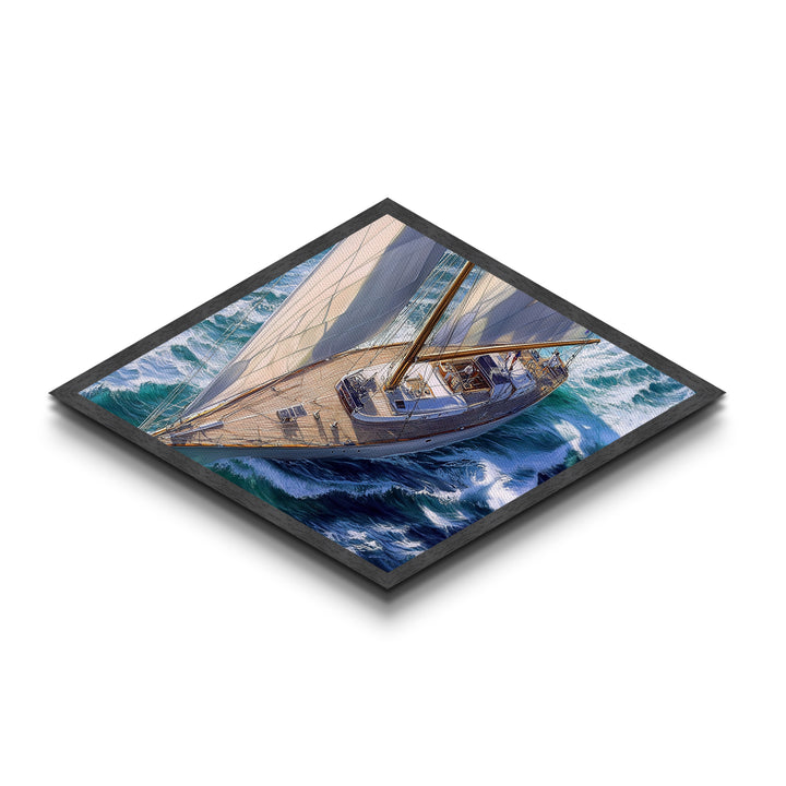 Ocean Sail Escape Diamond Shaped Canvas Textured Print majestic sailboat on waves nautical marine wall art coastal living or beach house