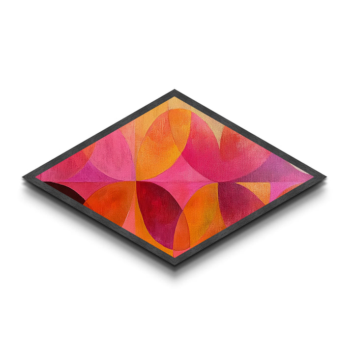 Geometric Bloom Shapes Diamond Shaped Canvas Art Print retro orange pink red modern abstract circles aesthetic boho room or dorm style