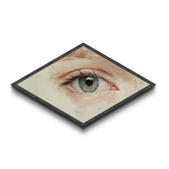 Blue Eye Realism Diamond Shaped Canvas Textured Print Hyperreal Oil Detail Surreal Wall Art Unique Minimalist Modern Bedroom Decor
