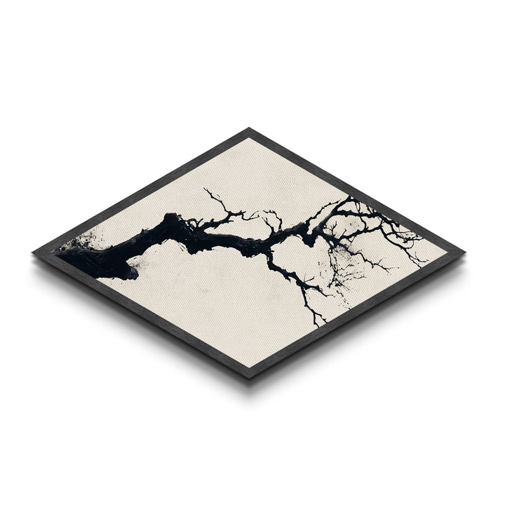 Zen Branch Ink Diamond Shaped Canvas Textured Print Japanese Minimal Abstract Nature Wall Art Modern Decor Neutral Palette Home Gift