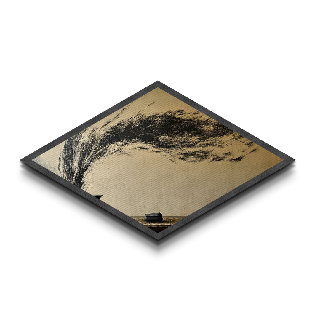 Tea Spirit Wind Diamond Shaped Canvas Art Print Abstract Ink Flow Minimalist Asian Zen Decor Calming Dining Room Centerpiece Wall Style