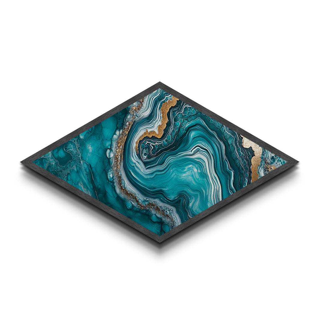 Turquoise Geode Glow Diamond Shaped Canvas Textured Print Earthy Crystal Wall Art Boho Teal Abstract Bedroom Office or Hallway Style