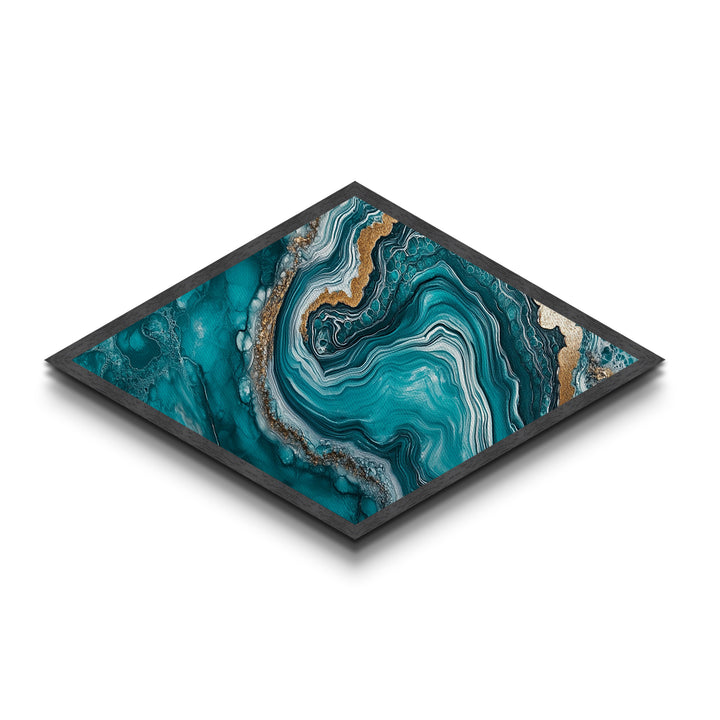 Turquoise Geode Glow Diamond Shaped Canvas Textured Print Earthy Crystal Wall Art Boho Teal Abstract Bedroom Office or Hallway Style