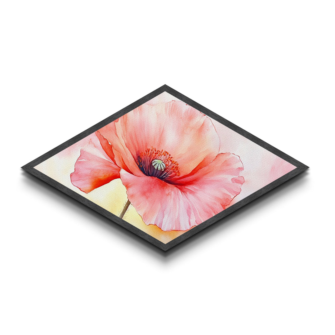 Soft Poppy Petal Diamond Shaped Canvas Embossed Print Watercolor Flower Nature Painting Romantic Art Living Room Mother’s Day Gift