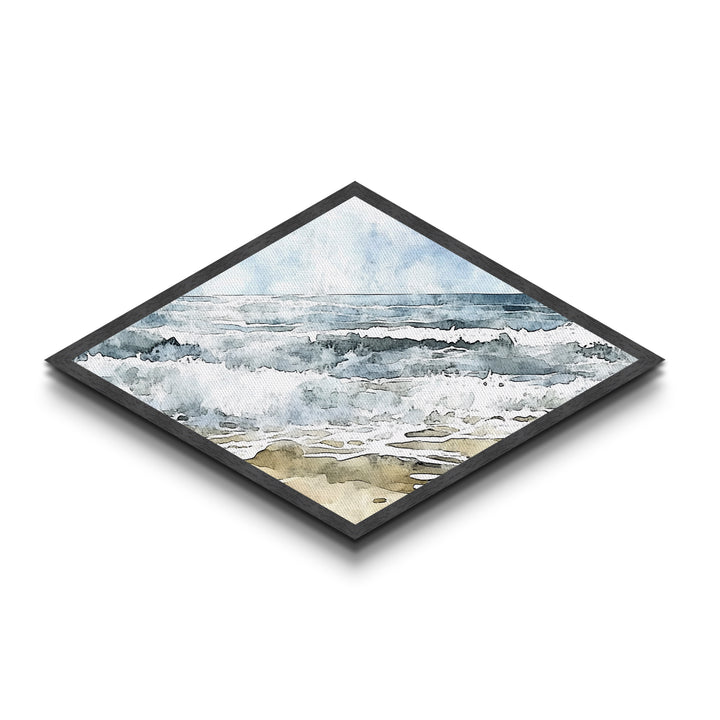 Coastal Break - Diamond Shaped Canvas Textured Print Ocean Wave Beach Art Nautical Bathroom Decor Relaxing Watercolor Seascape