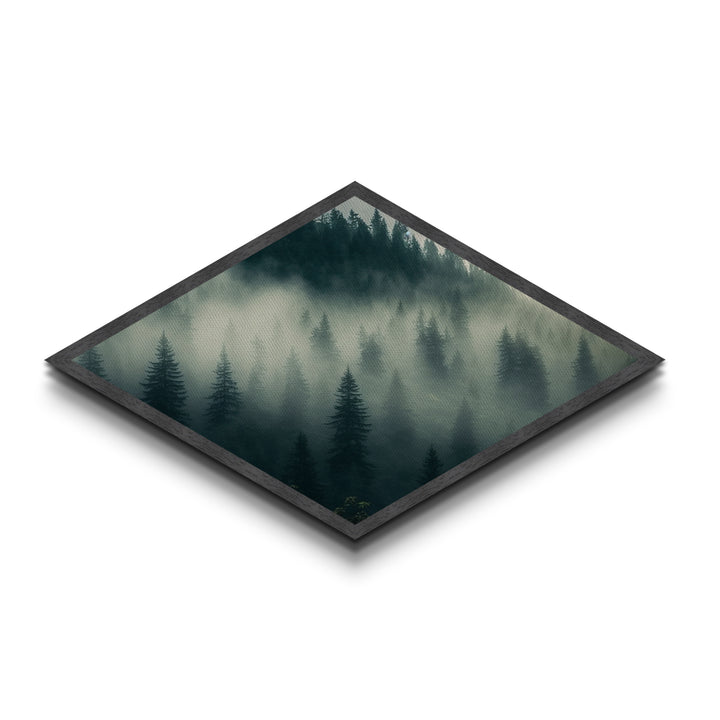 Fog Drenched Pines Diamond Shaped Forest Landscape Canvas Art Print Serene Tree Silhouettes Moody Mountain Fog Wilderness Wall Art