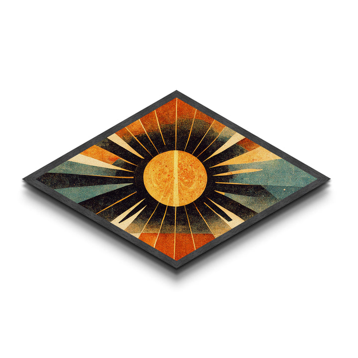 MCM Art Deco Sun Framed Canvas Art Print, Canvas Embossed Art, Retro Wall Art, Modern Home Decor
