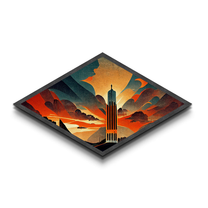 Art Deco Skyscraper Canvas Art Print, Diamond Shaped Wall Art, Art Deco Home Decor