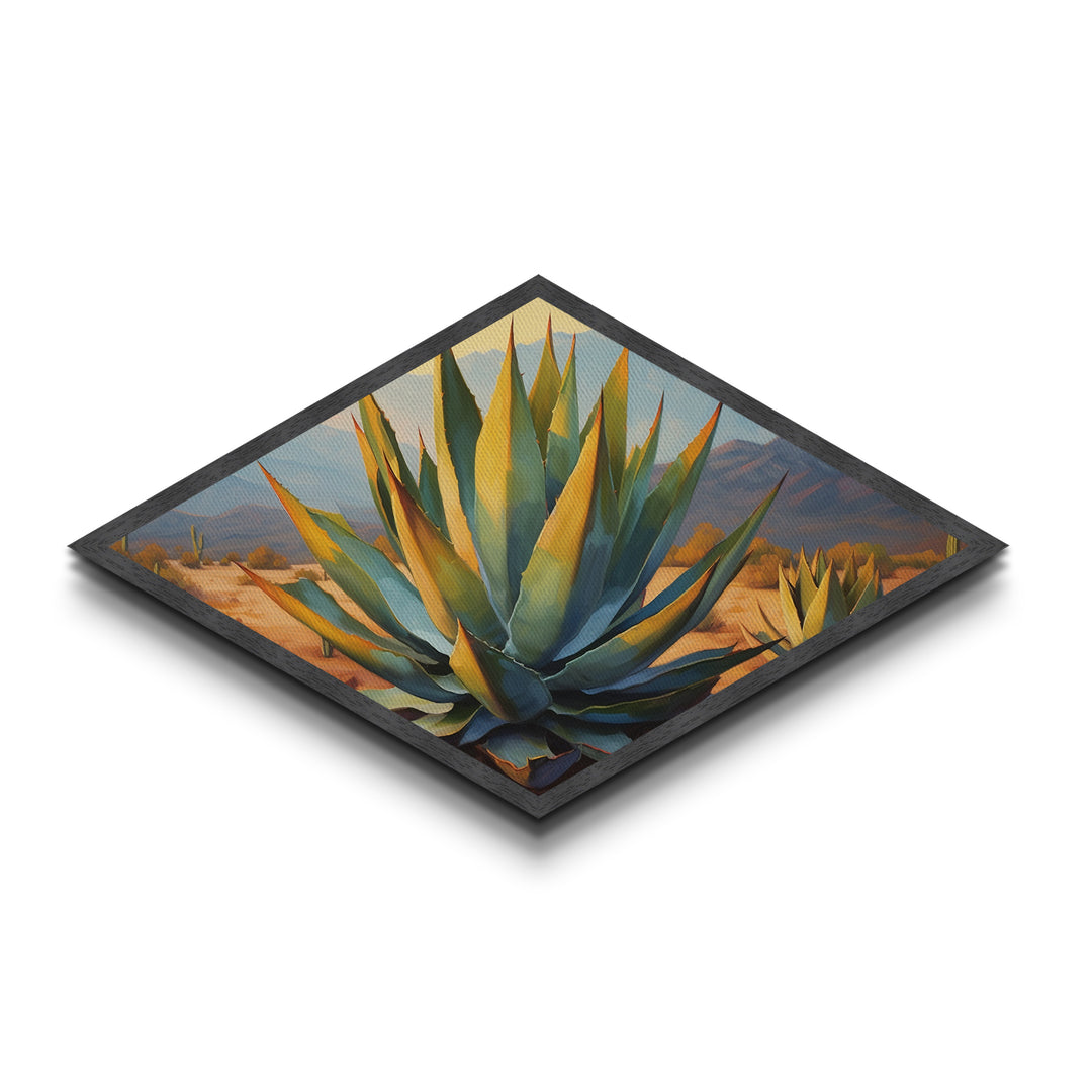 Desert Agave Diamond Shaped Southwestern Canvas Art Print Cactus Landscape Painting Botanical Wall Accent Nature Inspired Decor