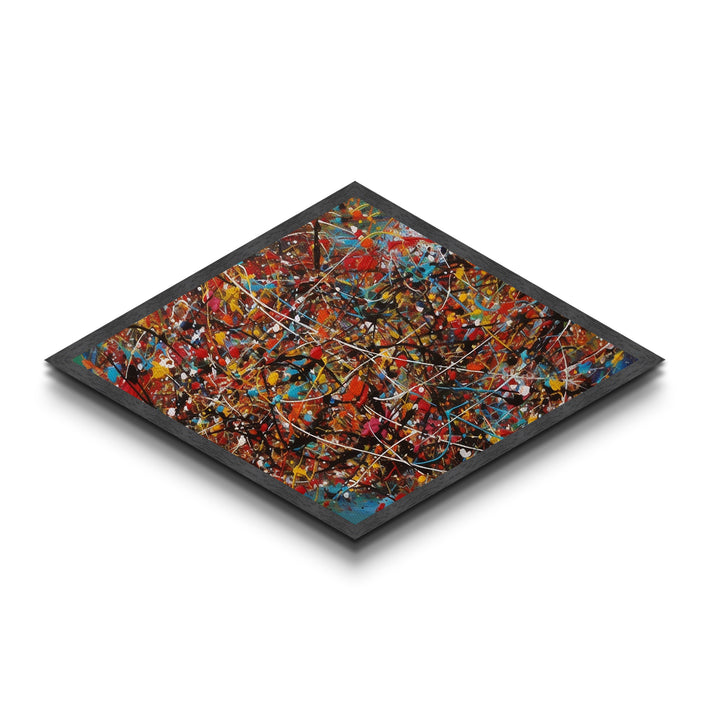 Kinetic Color Storm Diamond Shaped Abstract Art Canvas Embossed Print Splatter Painting Bright Bold Expressionist Energy Home Style