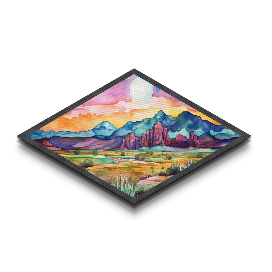 Sunset Over Painted Buttes Diamond Shaped Canvas Textured Print vivid desert canyon landscape southwestern decor art illustration