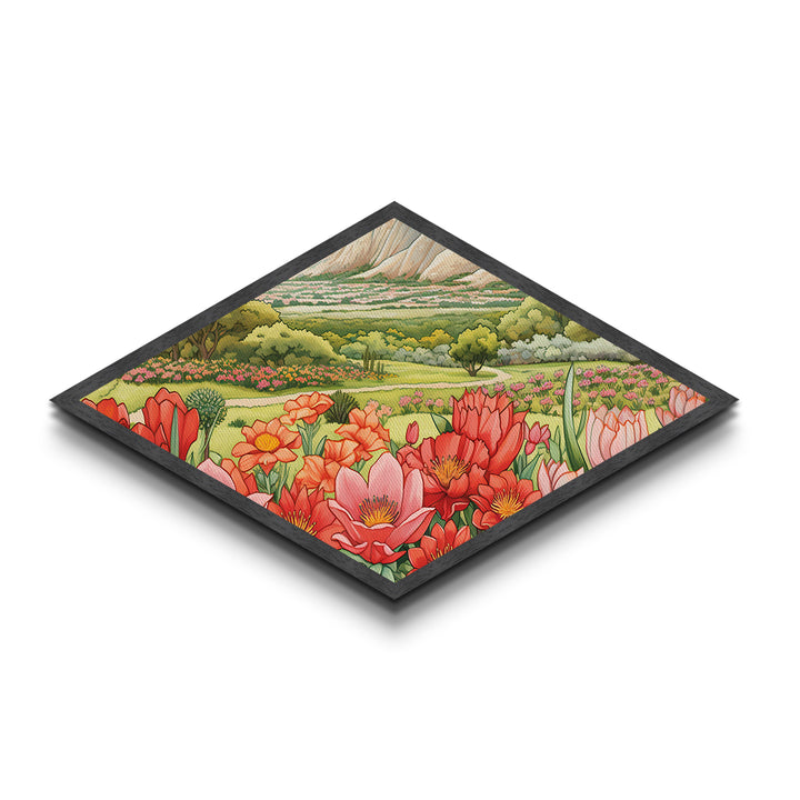 Wildflower Valley Bloom Diamond Shaped Canvas Art Print spring floral landscape pastel desert nature illustration cheerful artwork