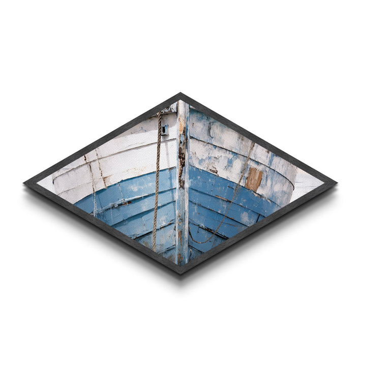 Faded Bow Voyage Diamond Shaped Canvas Textured Print old wooden boat front maritime rustic marine nautical vintage weathered ship art