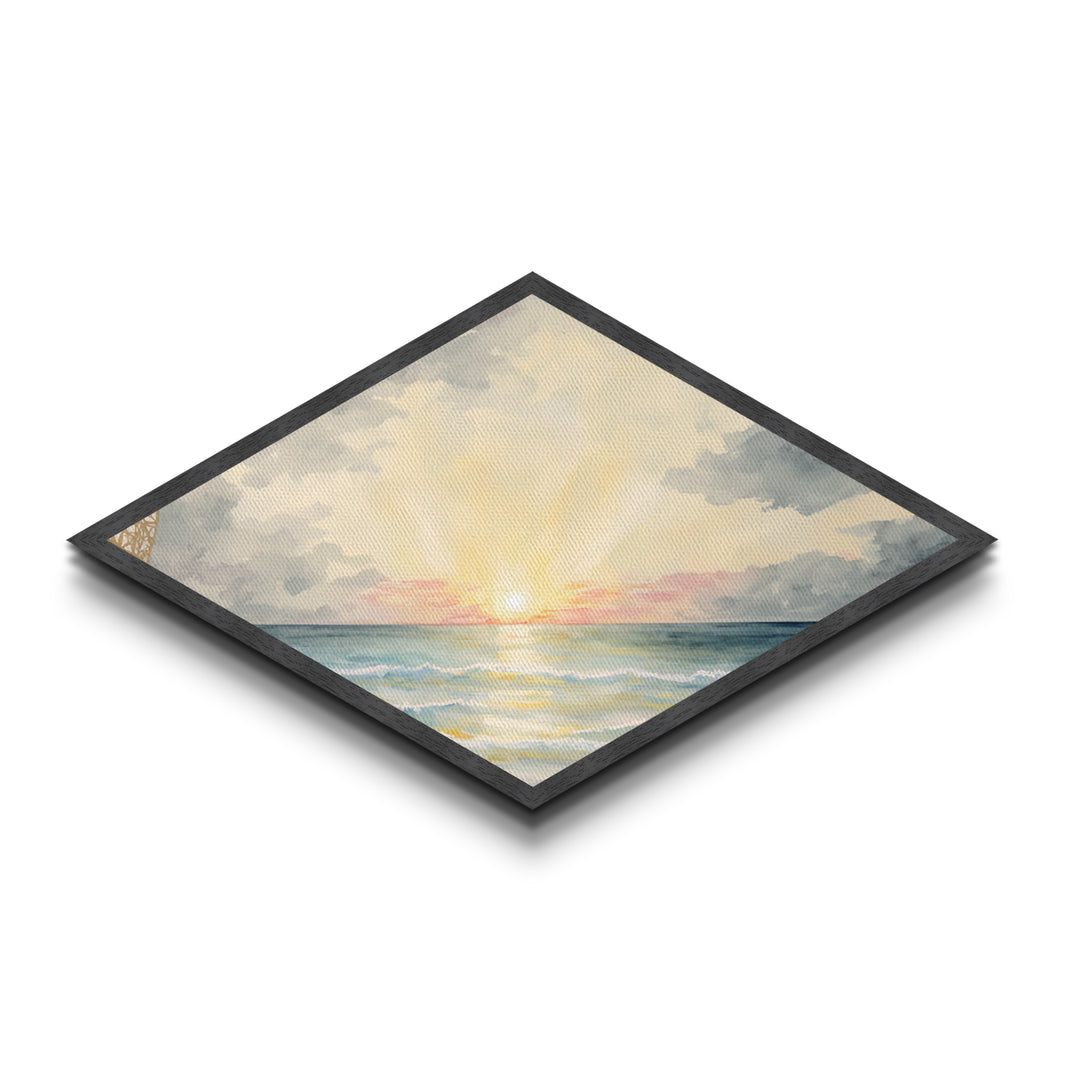 Serene Ocean Light – Diamond Shaped Pastel Seascape Canvas Textured Print, Soothing Sky and Waves Wall Decor Piece