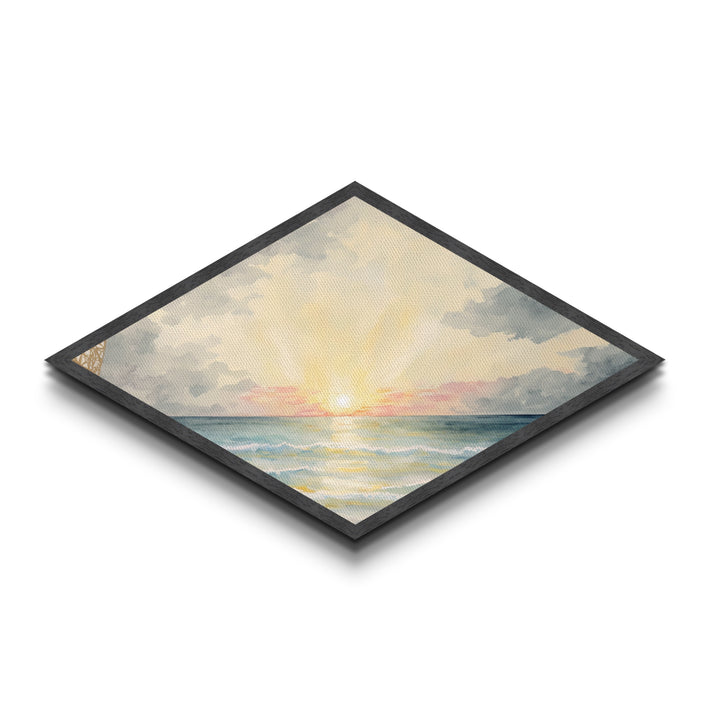 Serene Ocean Light – Diamond Shaped Pastel Seascape Canvas Textured Print, Soothing Sky and Waves Wall Decor Piece
