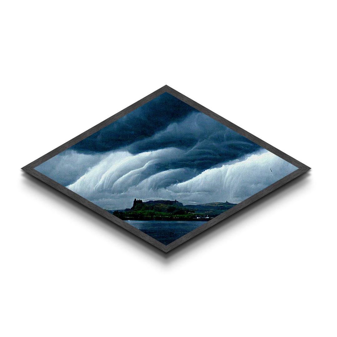 Storm Over Castle Diamond Shaped Dramatic Sky Canvas Art Print Thunderclouds Over Water Moody Landscape Gothic Fantasy Wall Decor