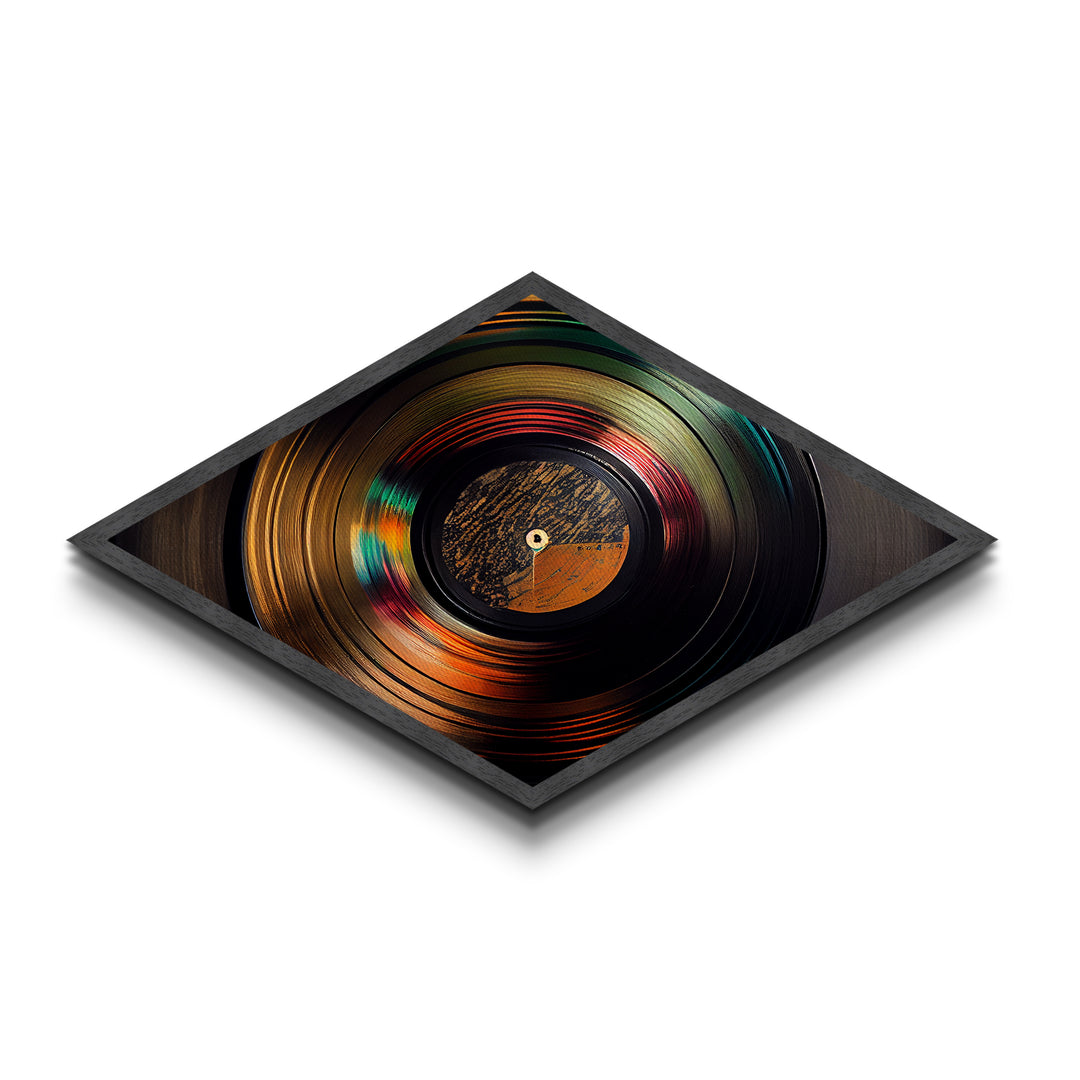 Diamond Shaped Golden Vinyl — Retro Record Album Wall Art Canvas Embossed Print, Eclectic Music Lover Decor, Bold Audio Aesthetic