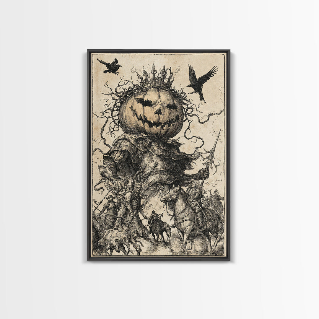 The Jack-O'-Lantern King, Renaissance Engraving Art, Vertical Wall Art, Gothic Horror Wall Art, Canvas Print, Halloween Wall Art
