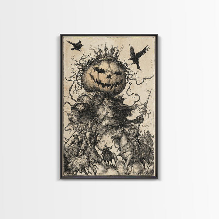 The Jack-O'-Lantern King, Renaissance Engraving Art, Vertical Wall Art, Gothic Horror Wall Art, Canvas Print, Halloween Wall Art